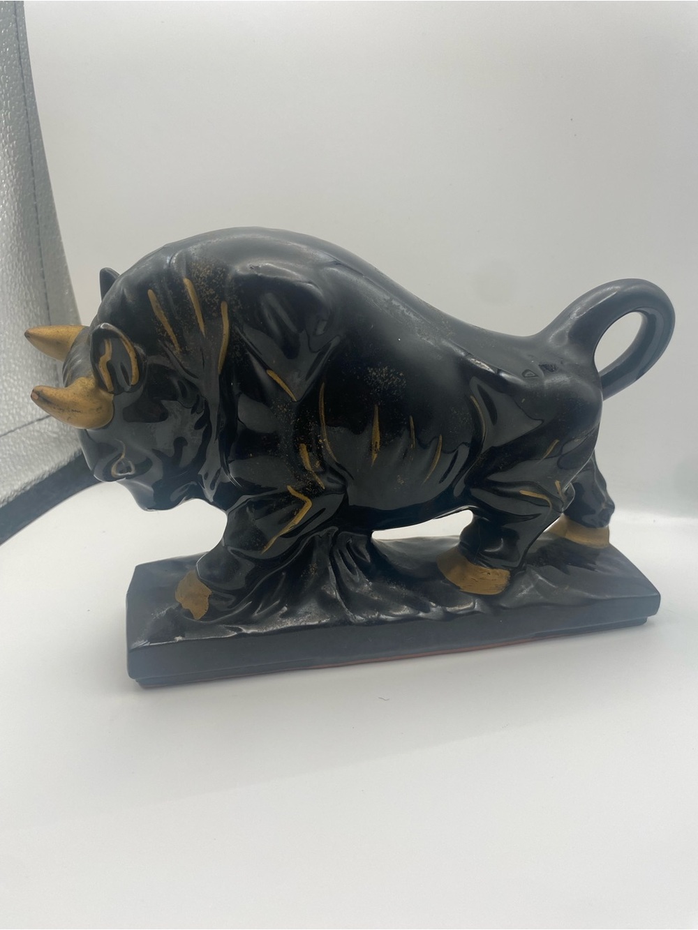 Vintage MCM Black Gold Bull Sculpture Decorative Accent Japan Tilso 5”